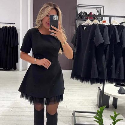 Alfonsa Bovio™ Elegant Sparkly Short Sleeve Mini Dress