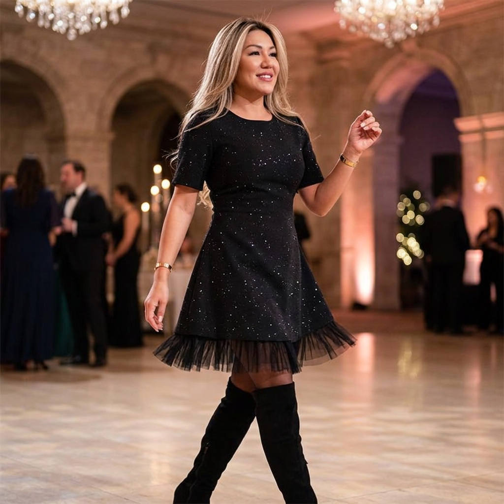 Alfonsa Bovio™ Elegant Sparkly Short Sleeve Mini Dress