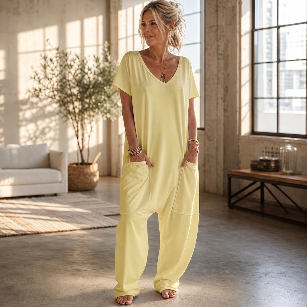 Alma Sanfratello™ Effortless V-neck Jumpsuit for All-Day Comfort