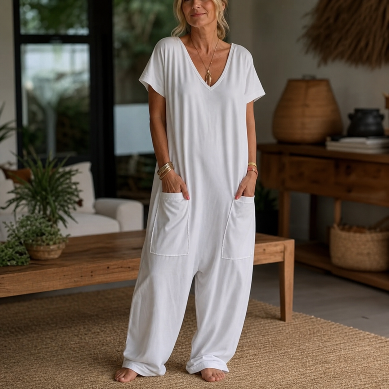Alma Sanfratello™ Effortless V-neck Jumpsuit for All-Day Comfort