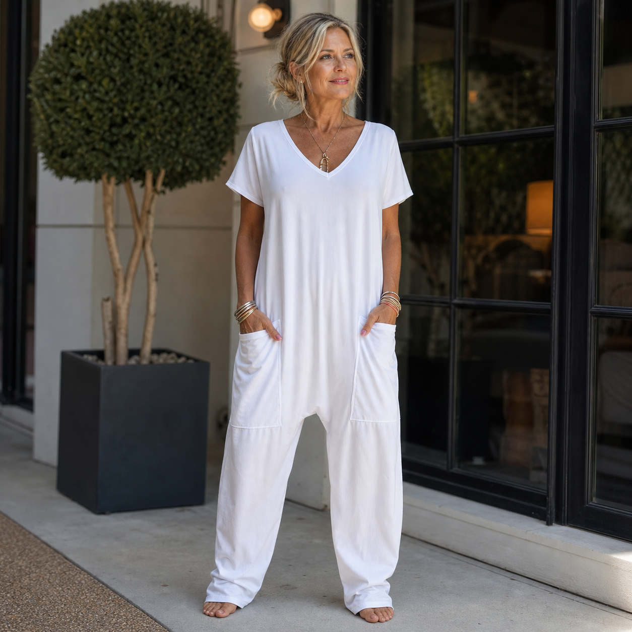 Alma Sanfratello™ Effortless V-neck Jumpsuit for All-Day Comfort