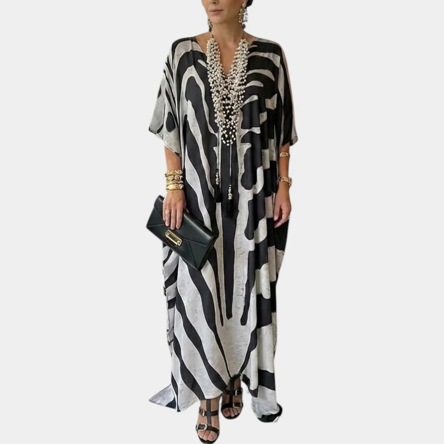 Amelia Elegant Flow Kaftan Dress - main front view of the flowy kaftan dress