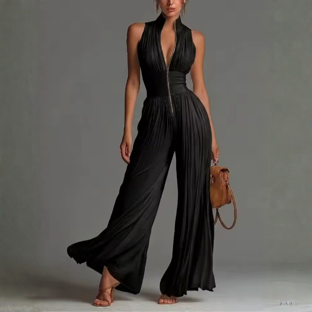 Andreina Amato™ Elegant Pleated Wide Leg Chiffon Jumpsuit