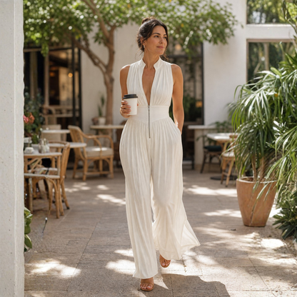 Andreina Amato™ Elegant Pleated Wide Leg Chiffon Jumpsuit