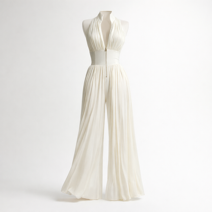 Andreina Amato™ Elegant Pleated Wide Leg Chiffon Jumpsuit
