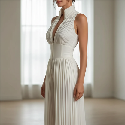 Andreina Amato™ Elegant Pleated Wide Leg Chiffon Jumpsuit