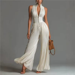 Andreina Amato™ Elegant Pleated Wide Leg Chiffon Jumpsuit