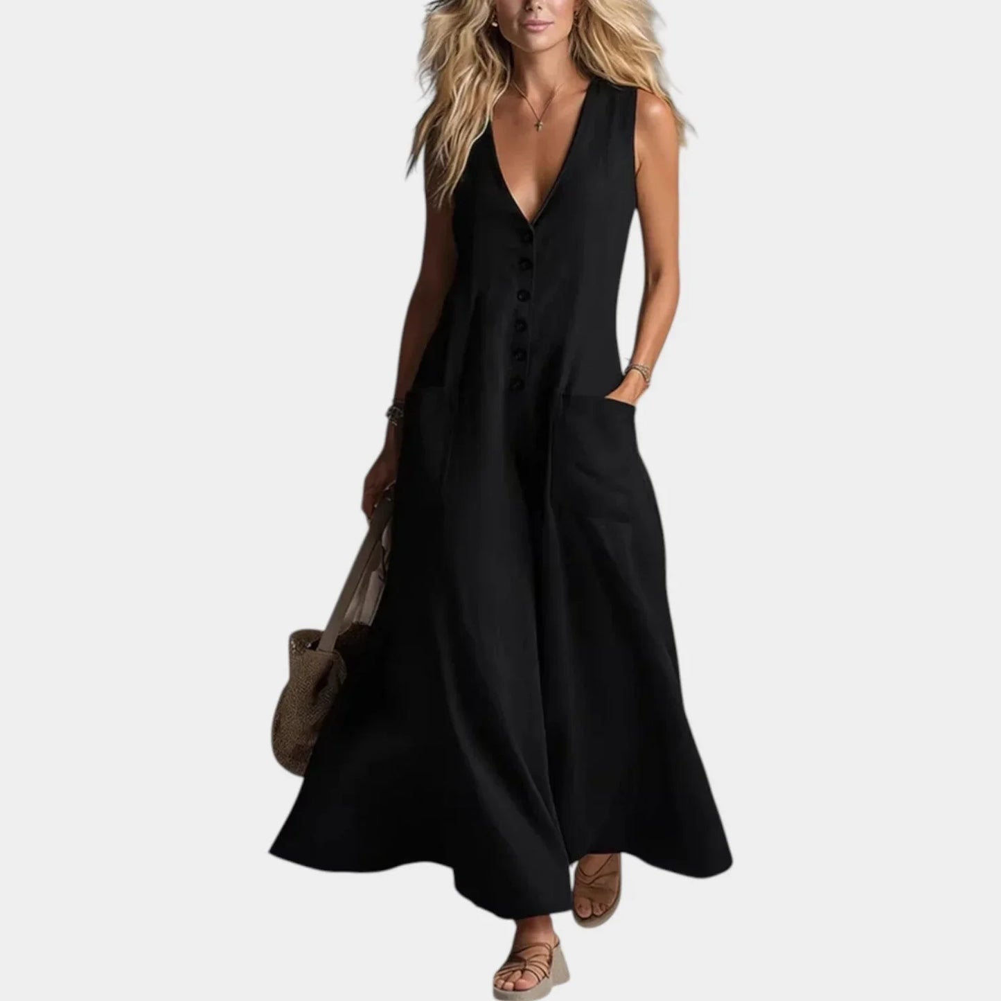 Andreina Sleeveless Button-Front Maxi Dress - main front product view