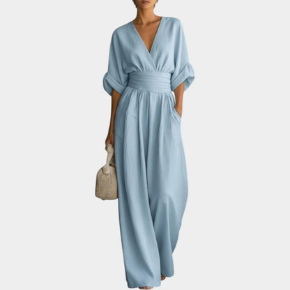 Anna Falcone™ Elegant V-Neck Loose Fit Jumpsuit