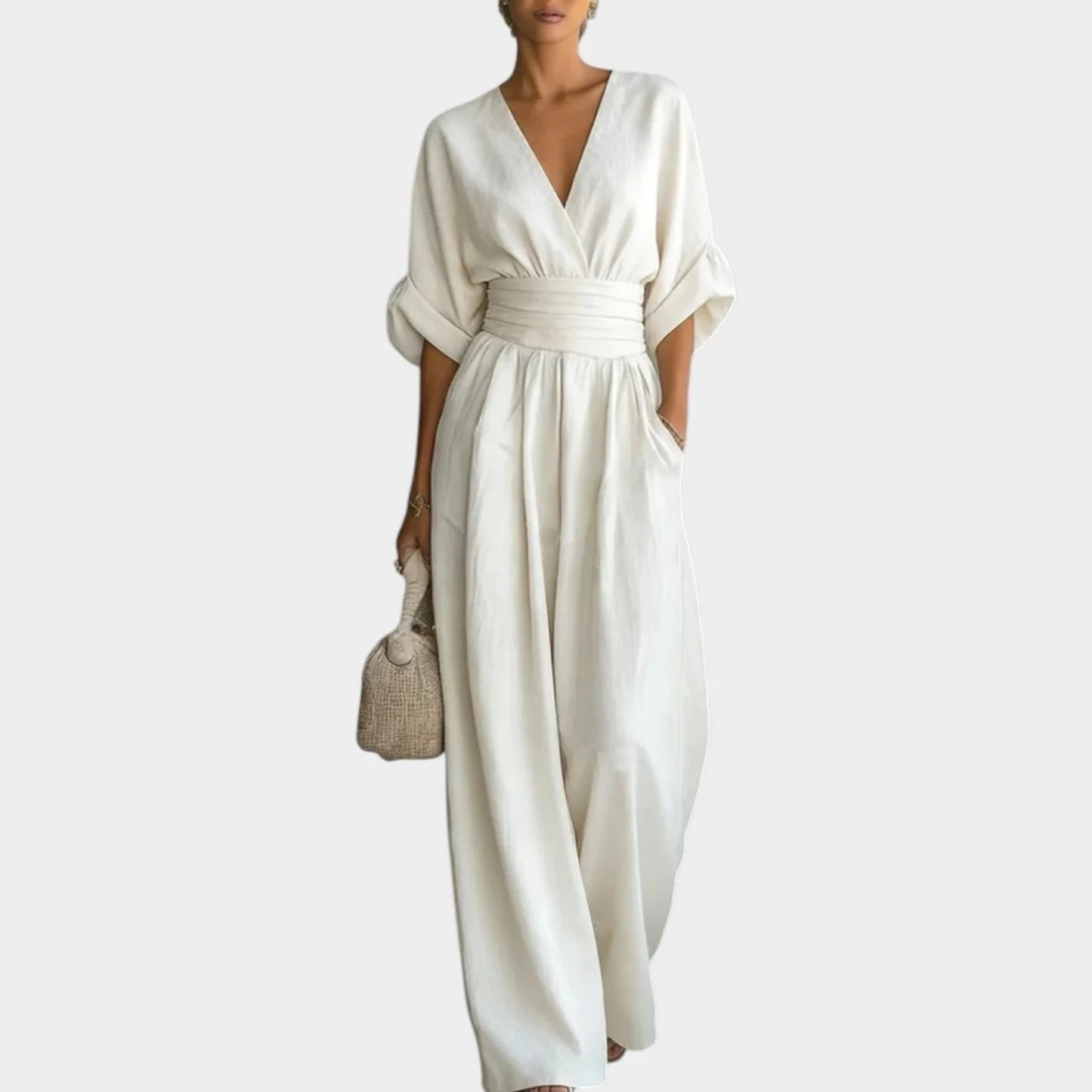 Anna Falcone™ Elegant V-Neck Loose Fit Jumpsuit