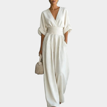 Anna Falcone™ Elegant V-Neck Loose Fit Jumpsuit