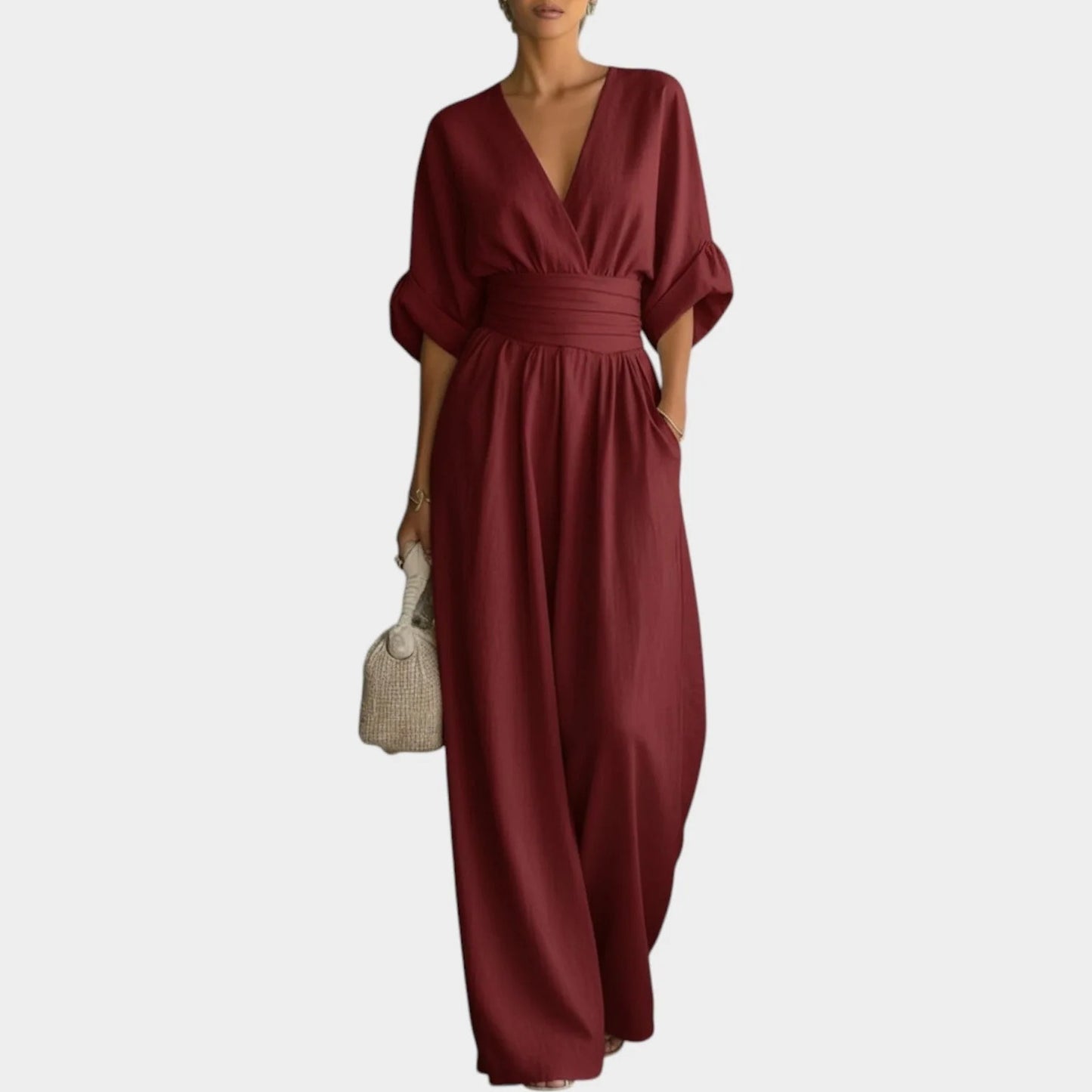 Anna Falcone™ Elegant V-Neck Loose Fit Jumpsuit