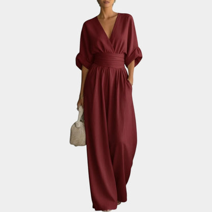 Anna Falcone™ Elegant V-Neck Loose Fit Jumpsuit
