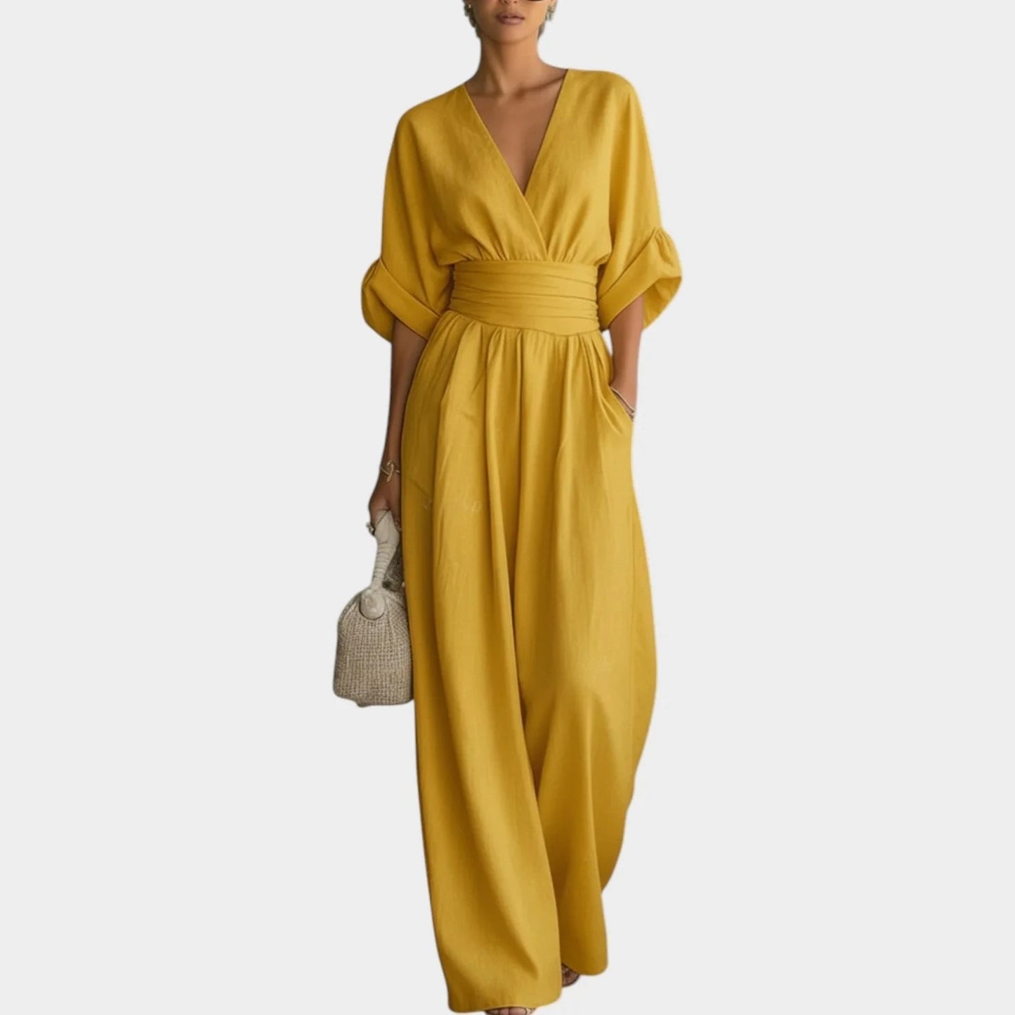Anna Falcone™ Elegant V-Neck Loose Fit Jumpsuit