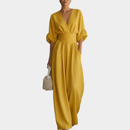 Anna Falcone™ Elegant V-Neck Loose Fit Jumpsuit