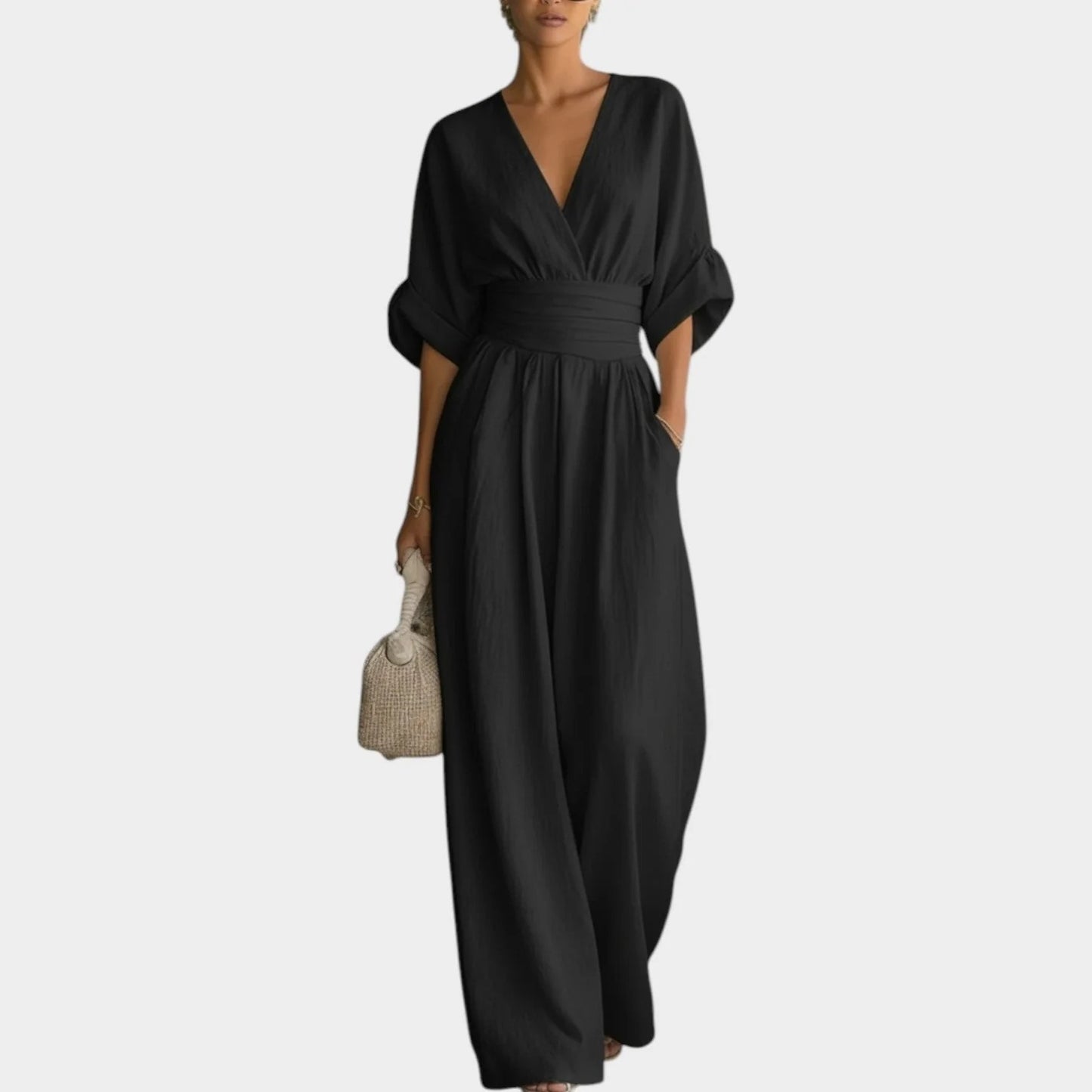 Anna Falcone™ Elegant V-Neck Loose Fit Jumpsuit