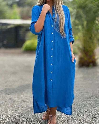 Antonella Comfortable Italian Cotton Dress - alternate angle of relaxed Italian cotton dress
