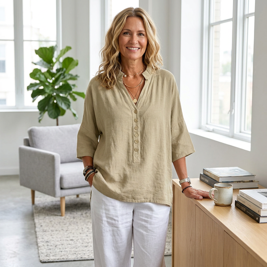 Antonia Morello™ Airy 3/4 Sleeve Button-Up Blouse
