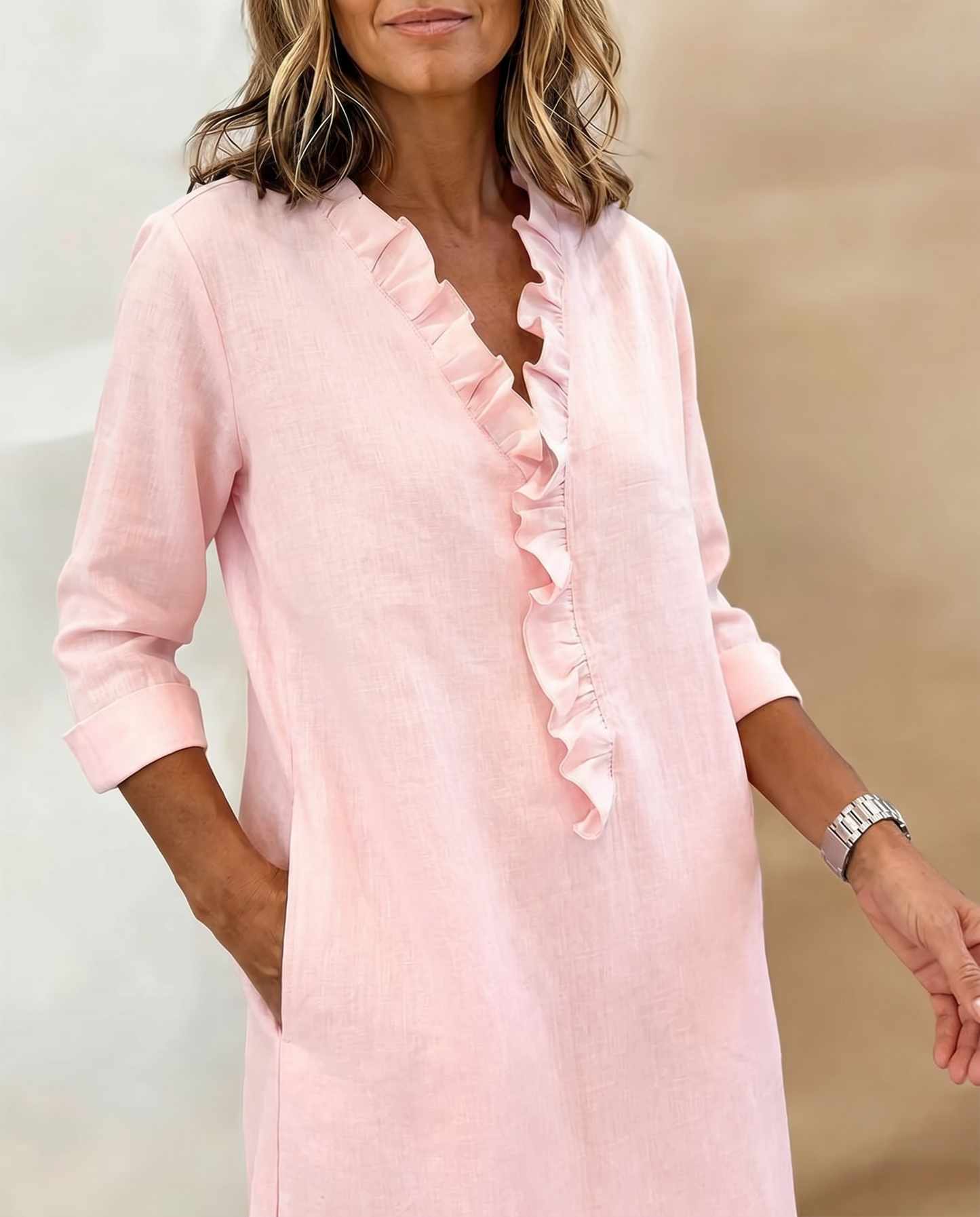Arianna Lombardo™ Effortless Ruffled V-Neck Dress