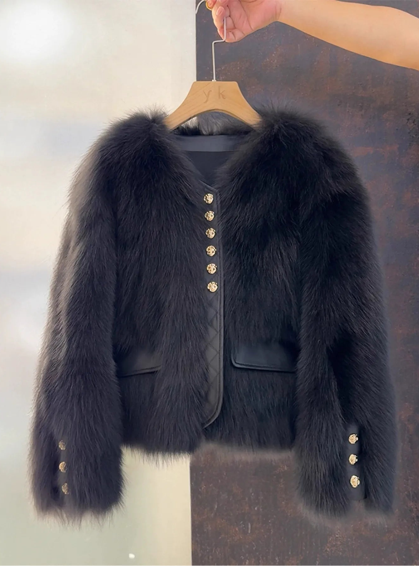 Assunta Aurelia Luxe Faux Fur Jacket - close-up gallery view of luxe faux fur fabric