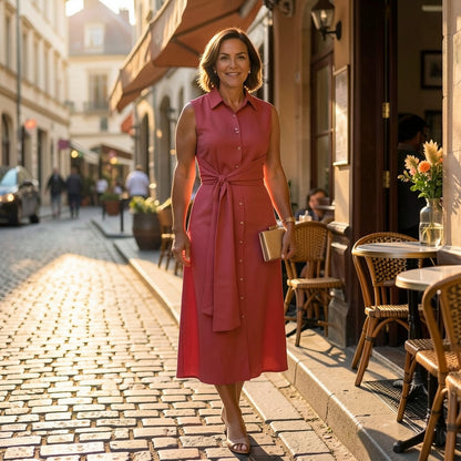 Aurora Moretti™ Feminine Tie Waist Midi Dress