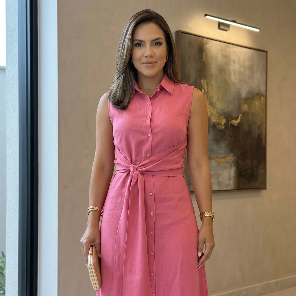 Aurora Moretti™ Feminine Tie Waist Midi Dress