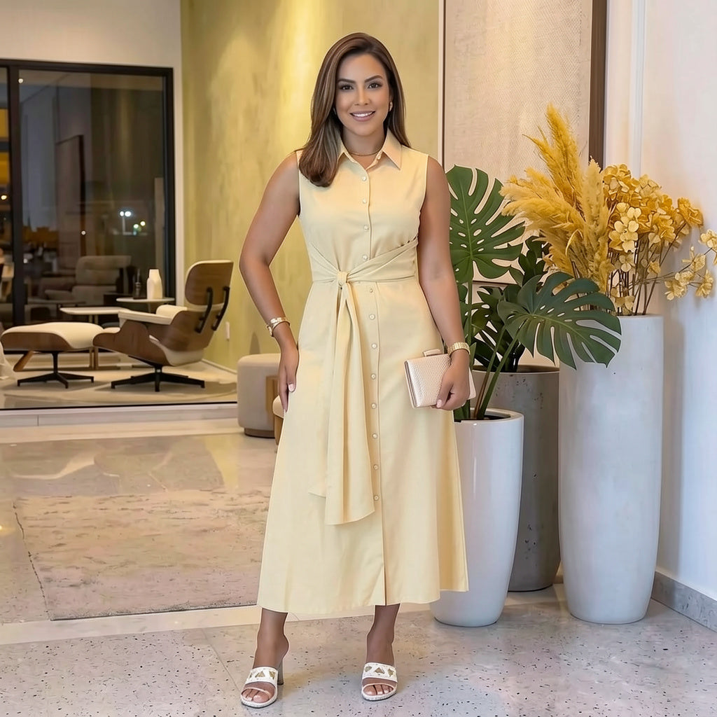 Aurora Moretti™ Feminine Tie Waist Midi Dress