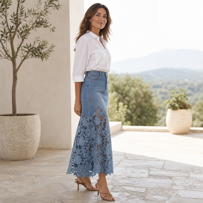 Aurora Moschini™ Elegant Lace Cutout Skirt