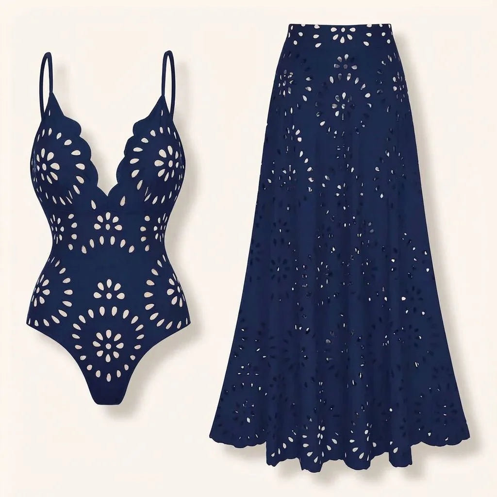 Azzurra Angelini™ Floral Eyelet Swimsuit with Maxi Skirt
