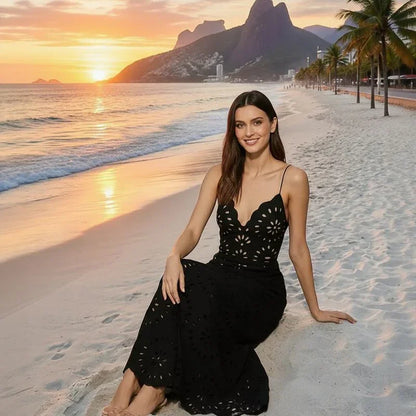 Azzurra Angelini™ Floral Eyelet Swimsuit with Maxi Skirt