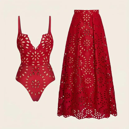 Azzurra Angelini™ Floral Eyelet Swimsuit with Maxi Skirt