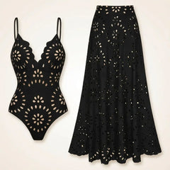 Azzurra Angelini™ Floral Eyelet Swimsuit with Maxi Skirt