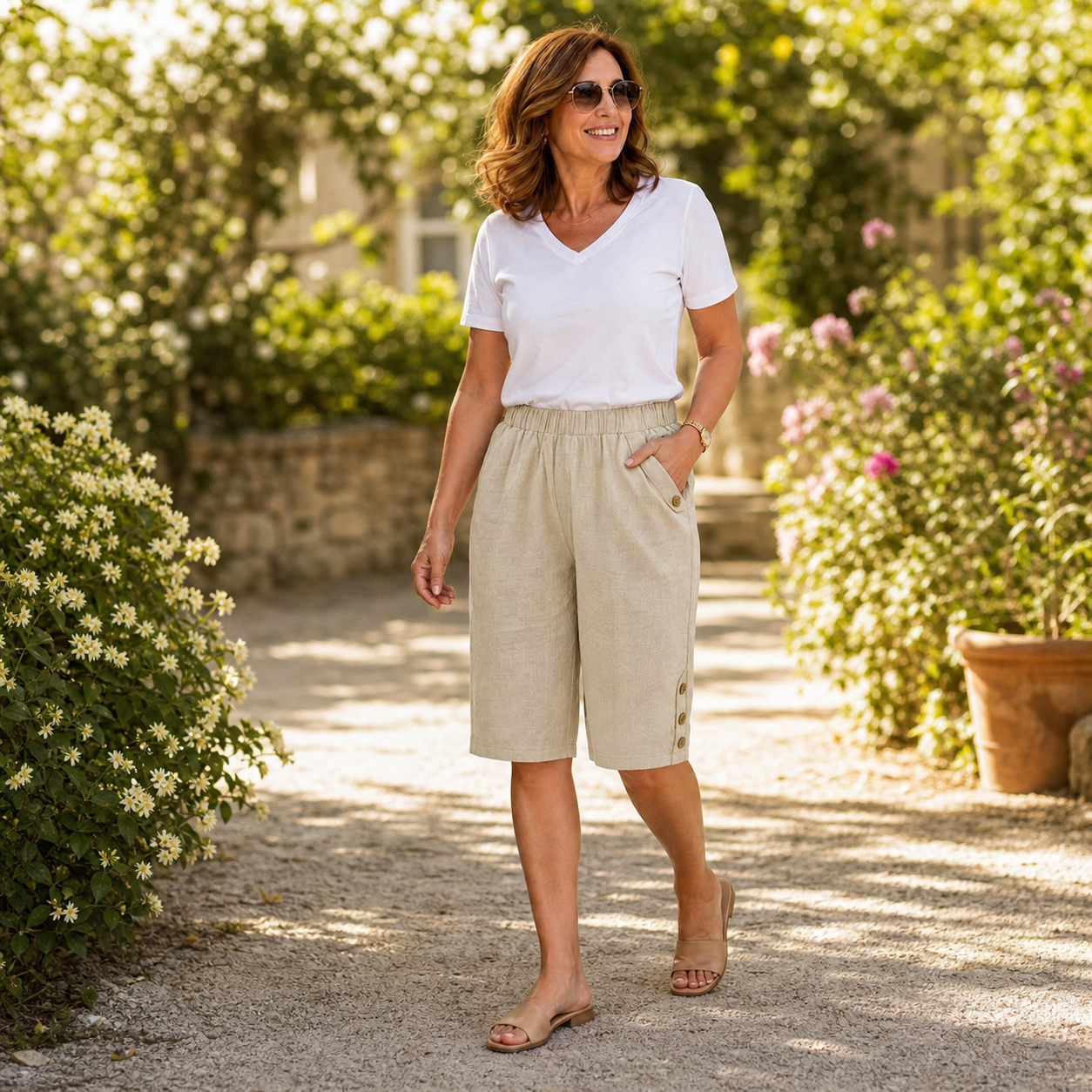 Azzurra Mottola™ Comfortable Capri Pants with Elastic Waist