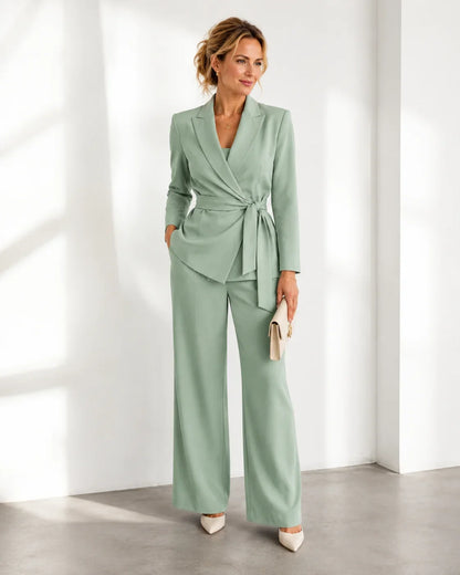 Barbara Aloisi Polished Tie-Belt Suit - main view of blazer with tie belt and wide-legged trousers
