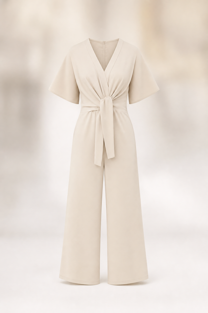 Barbara Antinori™ Elegant Tie Front Wide Leg Jumpsuit