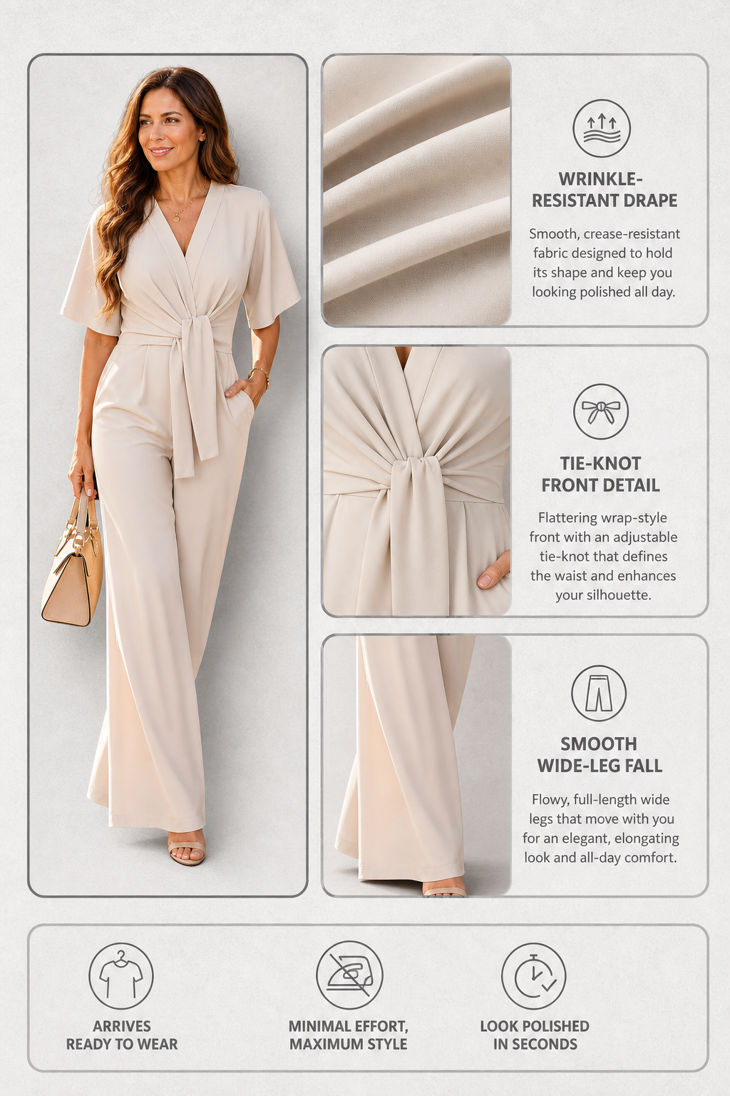 Barbara Antinori™ Elegant Tie Front Wide Leg Jumpsuit