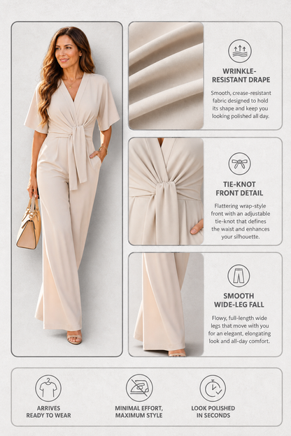 Barbara Antinori™ Elegant Tie Front Wide Leg Jumpsuit