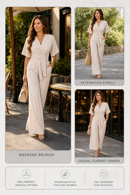 Barbara Antinori™ Elegant Tie Front Wide Leg Jumpsuit