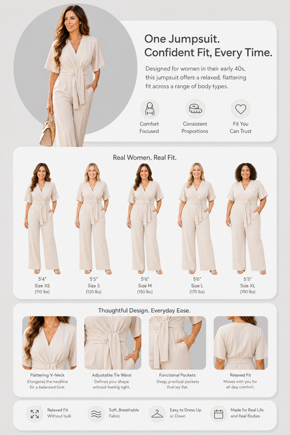 Barbara Antinori™ Elegant Tie Front Wide Leg Jumpsuit