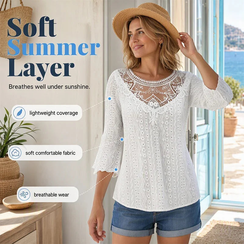 Battistina Catalano™ Feminine Lace Blouse for Easy Casual Days