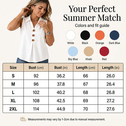 Benedetta Scaccia™ Sleeveless Button Up Top for Warm Days