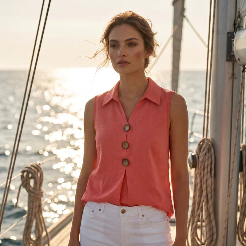 Benedetta Scaccia™ Sleeveless Button Up Top for Warm Days