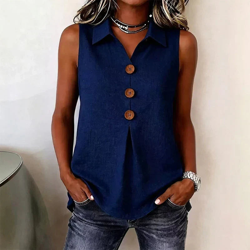 Benedetta Scaccia™ Sleeveless Button Up Top for Warm Days