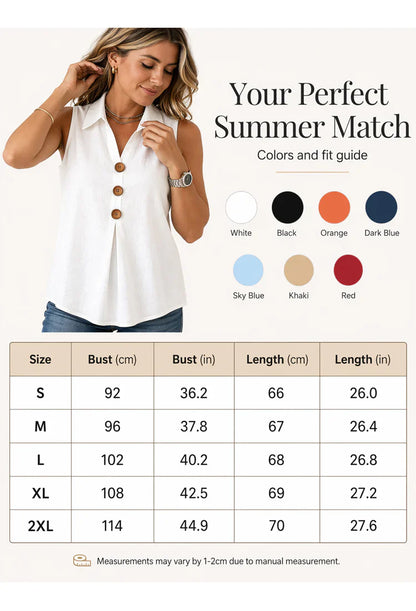 Benedetta Scaccia™ Sleeveless Button Up Top for Warm Days