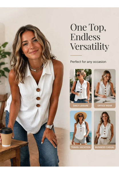 Benedetta Scaccia™ Sleeveless Button Up Top for Warm Days