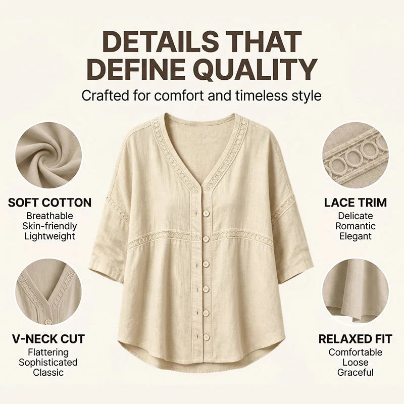 Bettina Todaro™ Elegant V-neck Lace Blouse for Everyday