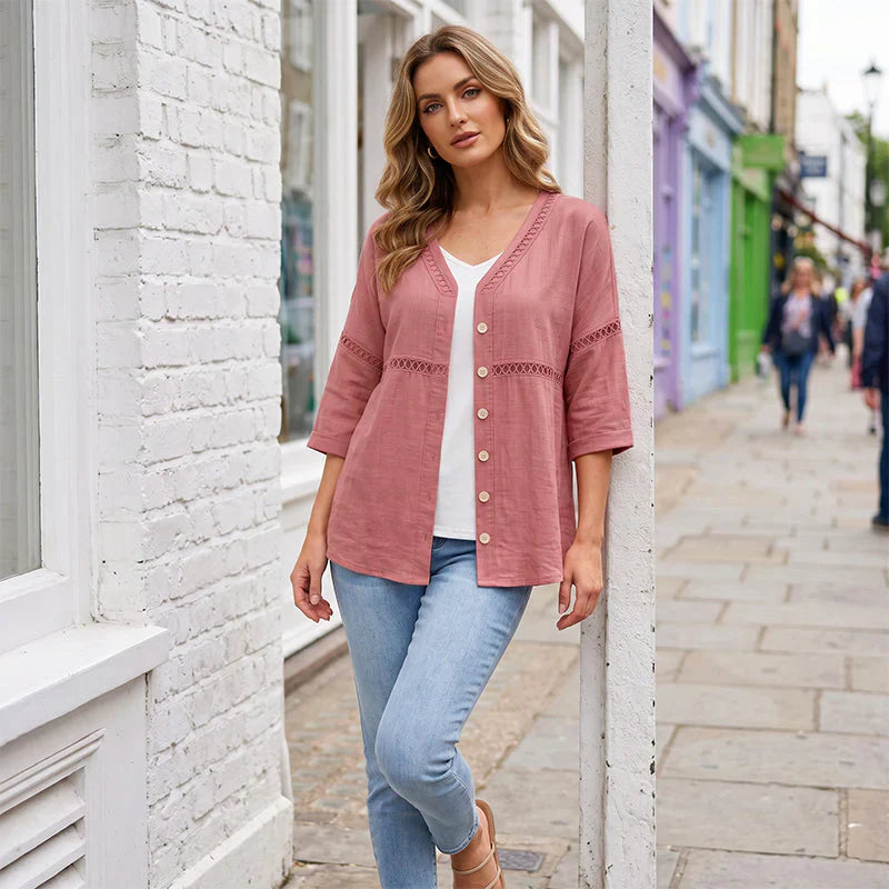 Bettina Todaro™ Elegant V-neck Lace Blouse for Everyday