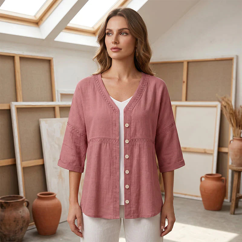 Bettina Todaro™ Elegant V-neck Lace Blouse for Everyday