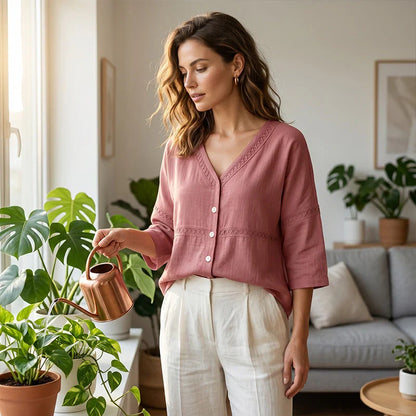 Bettina Todaro™ Elegant V-neck Lace Blouse for Everyday