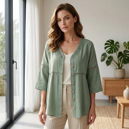 Bettina Todaro™ Elegant V-neck Lace Blouse for Everyday